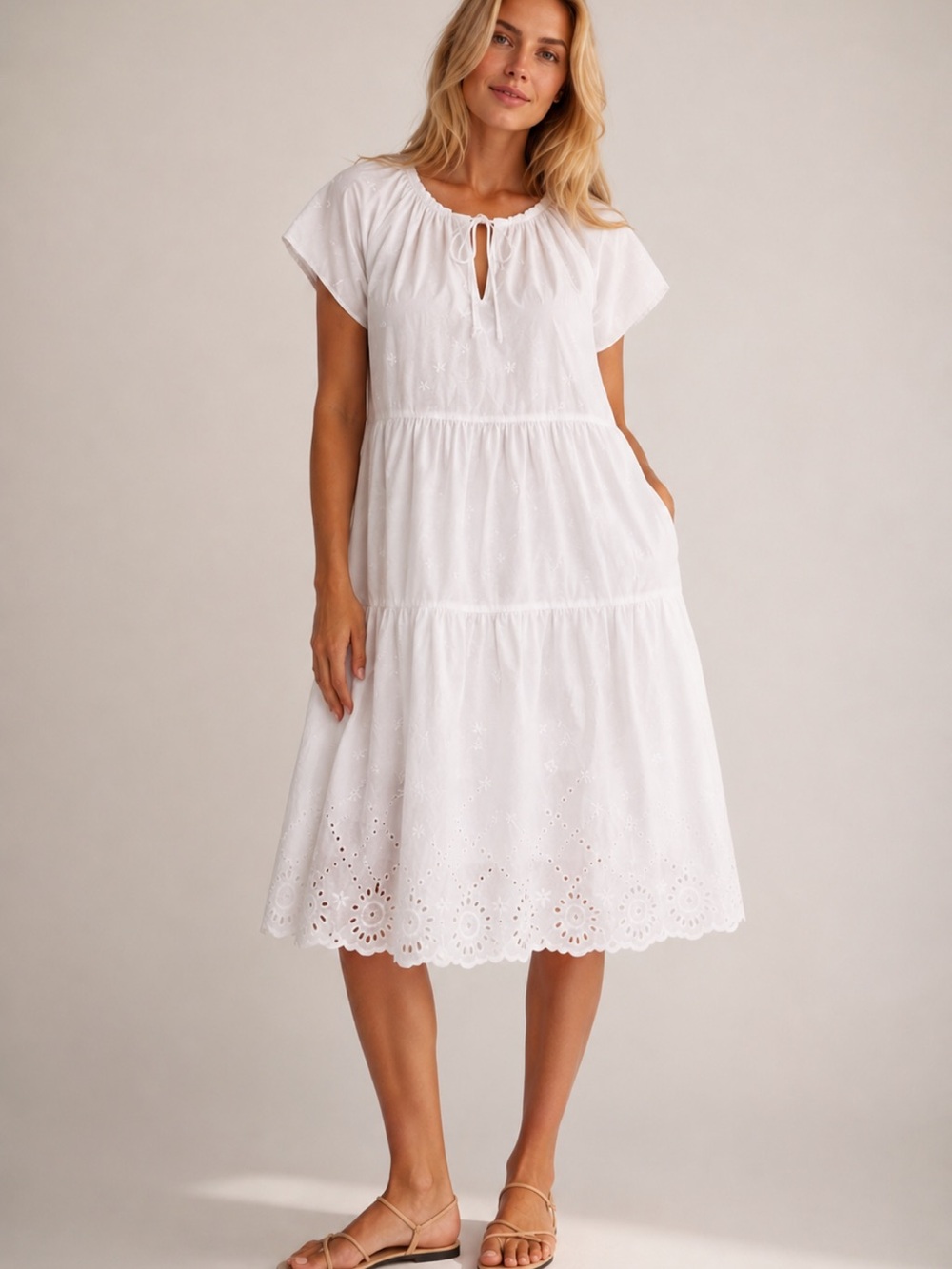LOFT Outlet XL White 100% Cotton Embroidered Eyelet Babydoll Dress